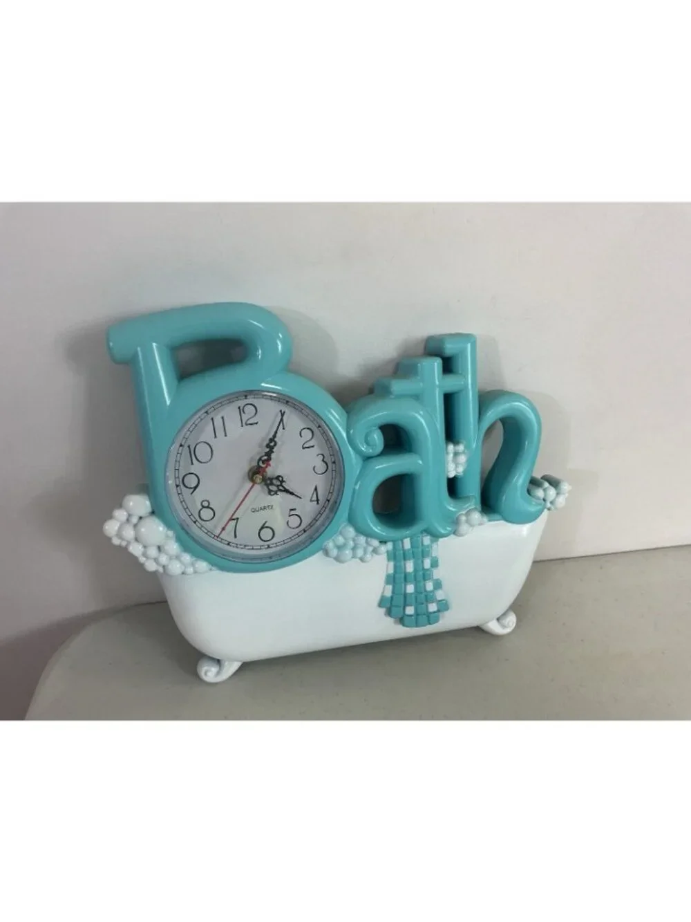 Vintage Bath Wall Clock Blue Battery Operated Works Battery Included
